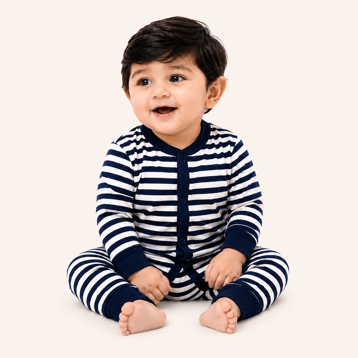 Navy White Striped Romper