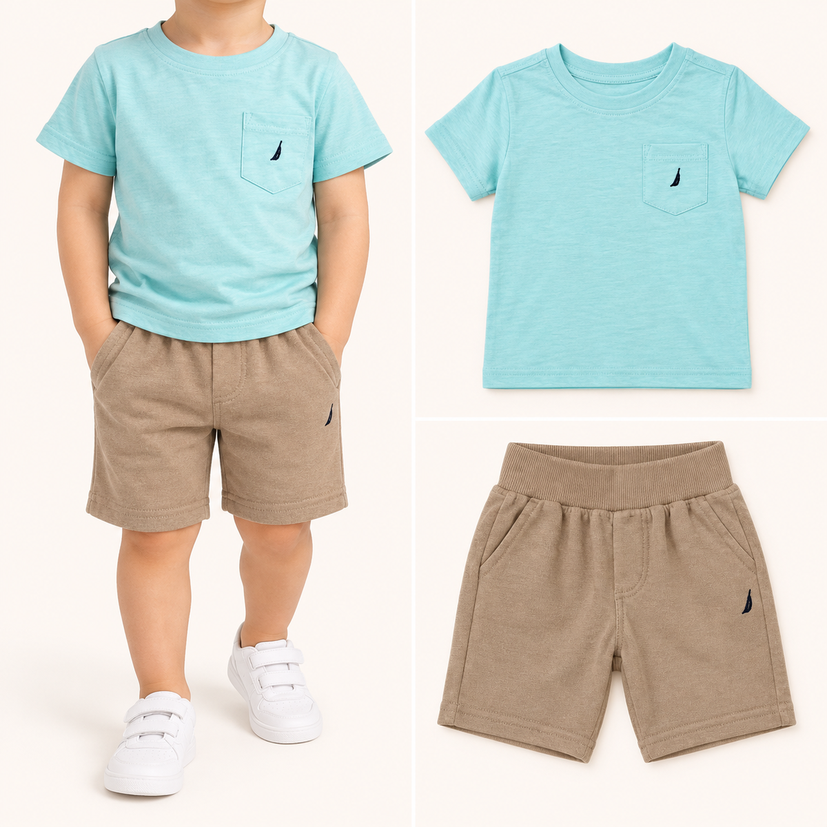 Blue & Beige Shirt & Short Set