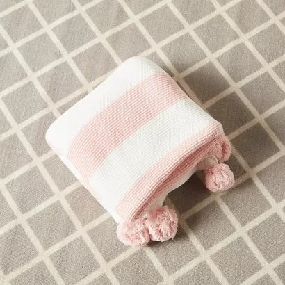 Juniors Striped Knitted Raschel Blanket (Pink)