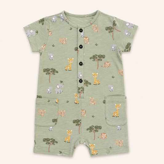 Green Animal Zoo Romper