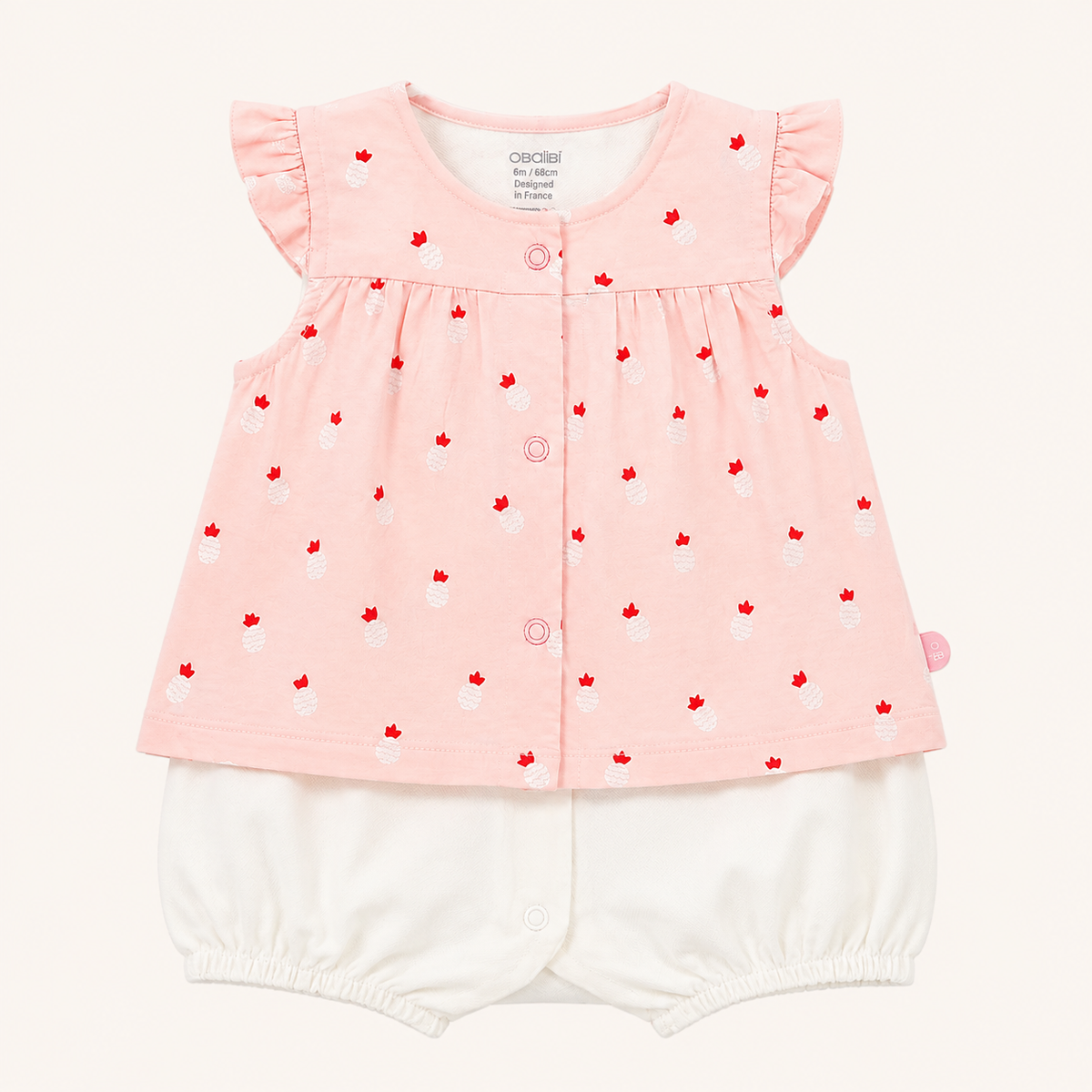 White Pink Print Romper