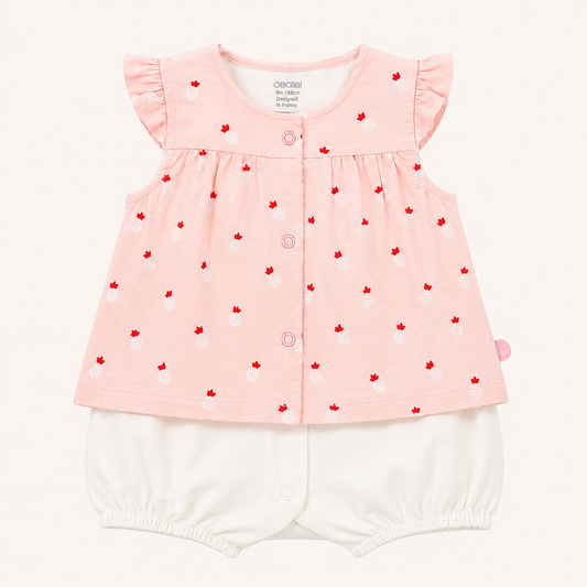 White Pink Print Romper