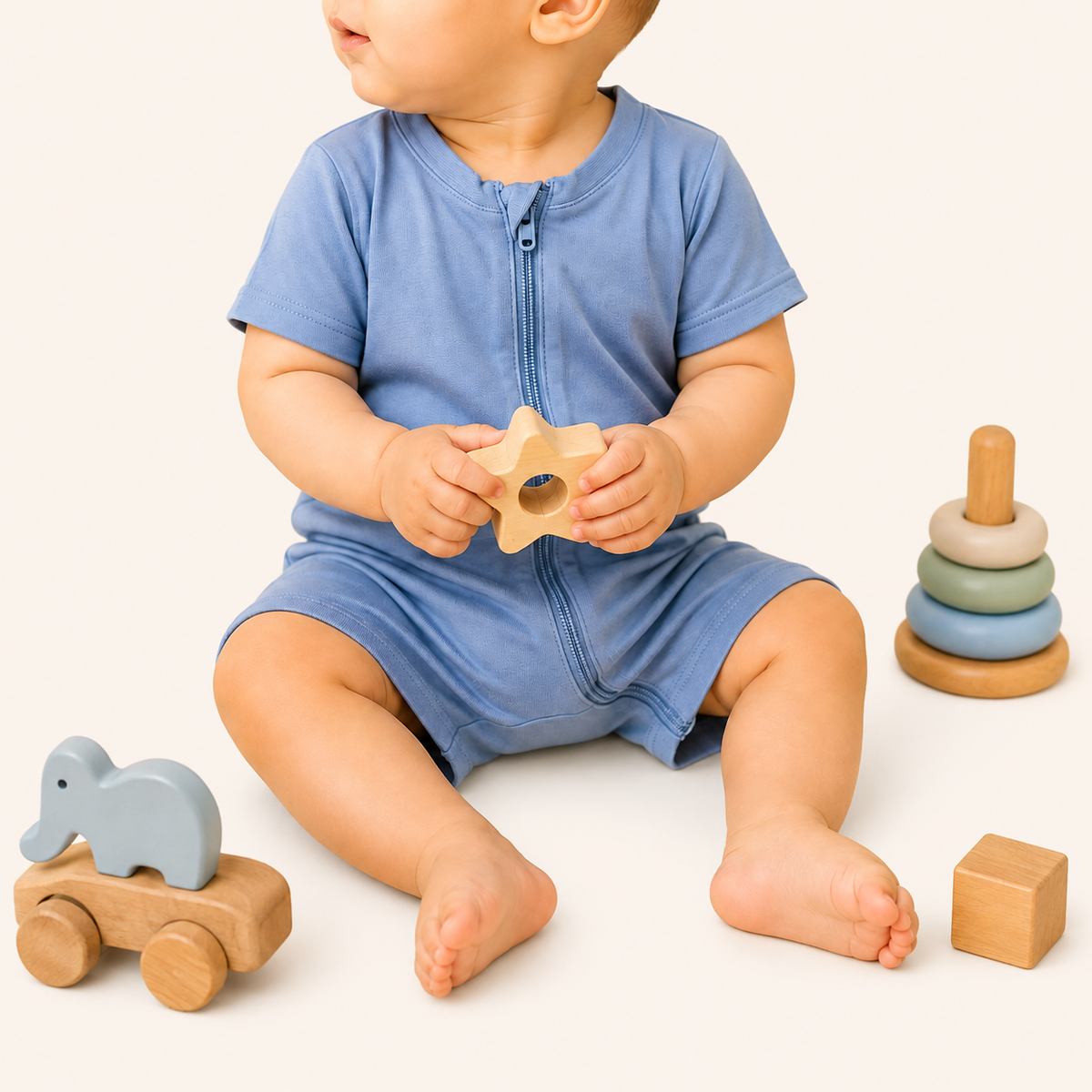 Blue Sleepy Bee Romper