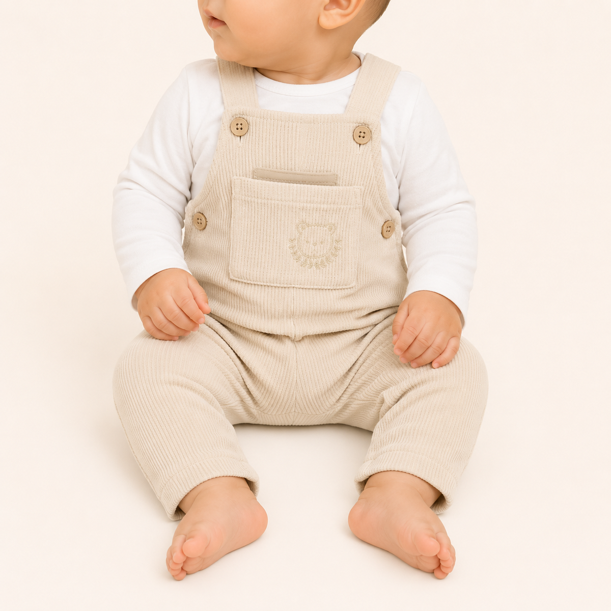 Beige pure cotton baby dungaree