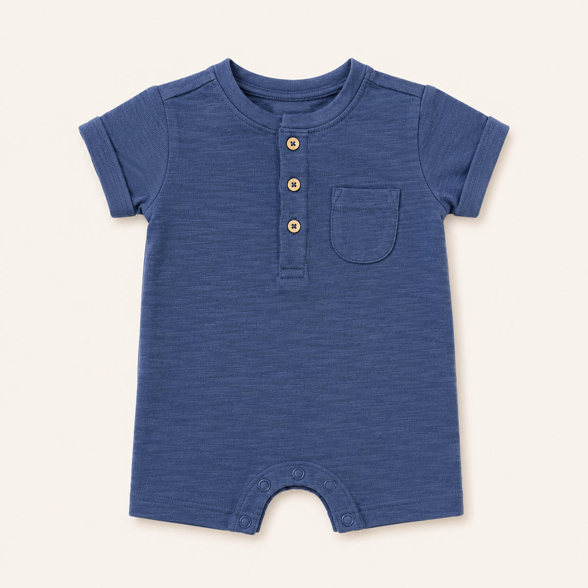 Blue Plain Pocket Romper