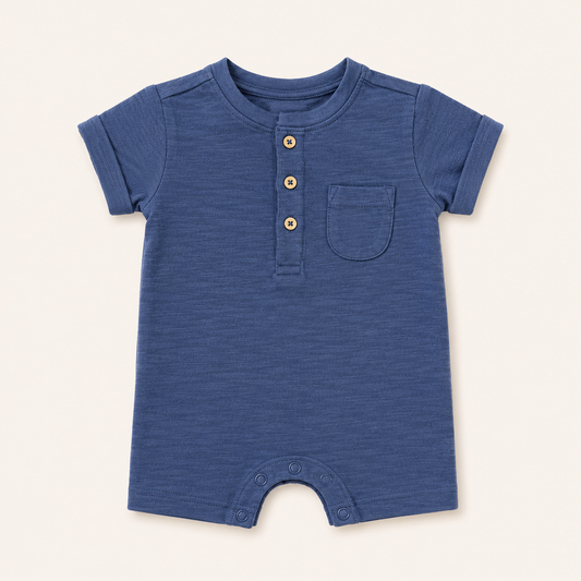 Blue Plain Pocket Romper