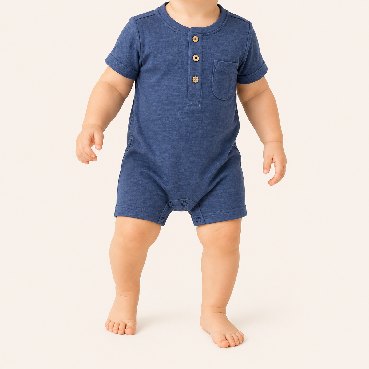 Blue Plain Pocket Romper