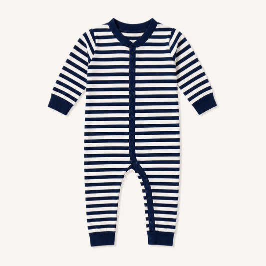 Navy White Striped Romper