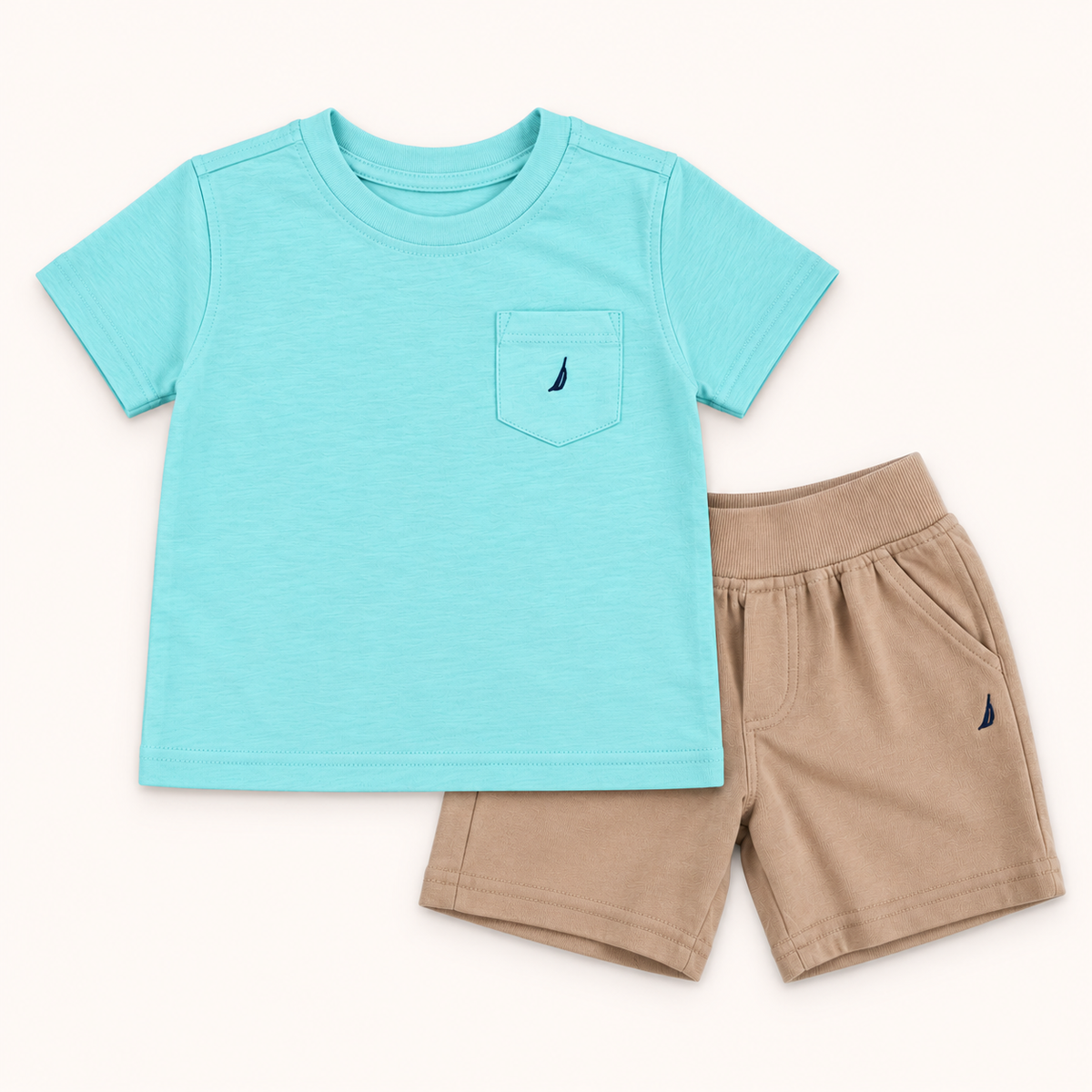 Blue & Beige Shirt & Short Set