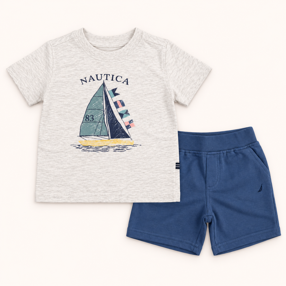 Blue Grey Yatch Shirt & Short Set