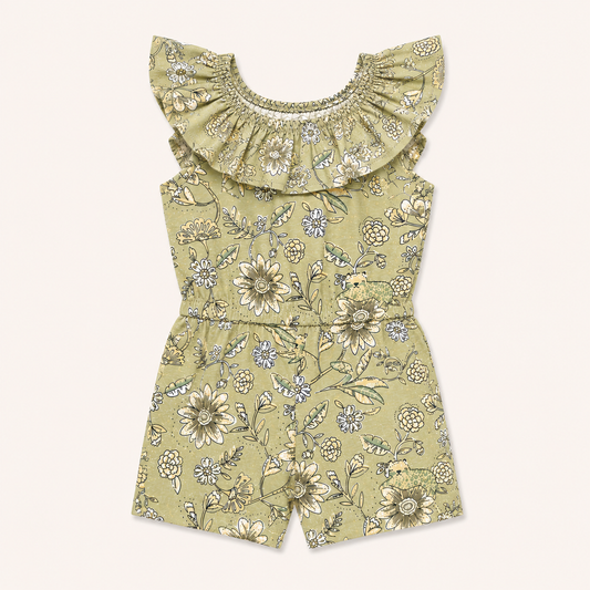 Green Floral Printed Romper