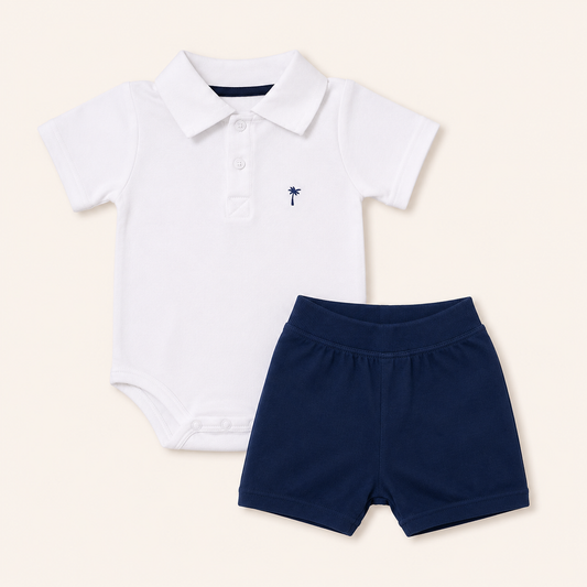 2 Piece Bodysuit & Shorts Set (White & Gray)