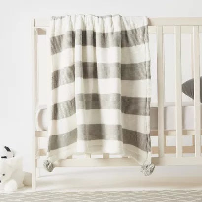 Juniors Striped Knitted Raschel Blanket (Grey)
