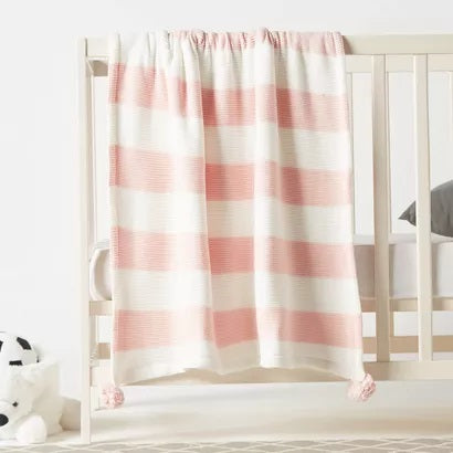 Juniors Striped Knitted Raschel Blanket (Pink)