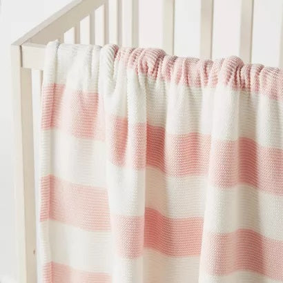Juniors Striped Knitted Raschel Blanket (Pink)