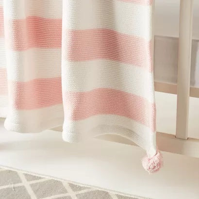 Juniors Striped Knitted Raschel Blanket (Pink)